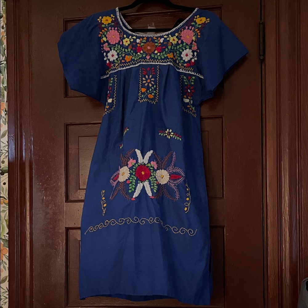 Blue Embroidered Floral Dress